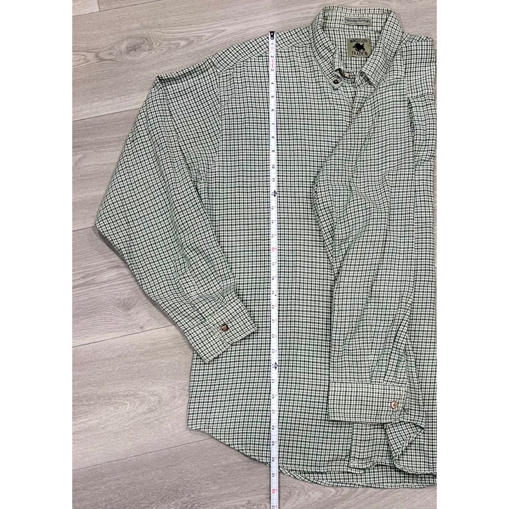 Madison Trader Plaid Button Down Shirt Mens Long Sleeve Green Check Size L - Picture 4 of 8